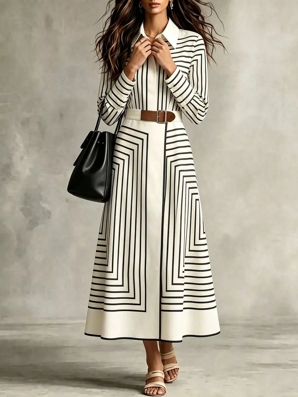 Geometric Striped Midi Shirt Dress, image 6
