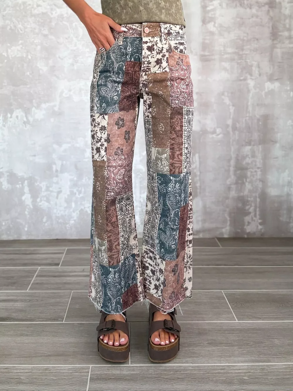 Boho-Chic Patchwork Print Flare Pants