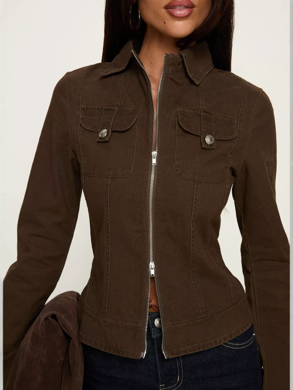 Slim-Fit Utility Zip-Up Cropped Jacket, image 2