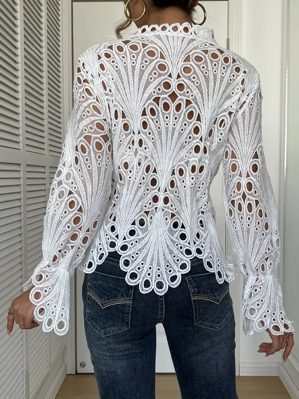 Lace Button Up Long Sleeve Shirt, image 5