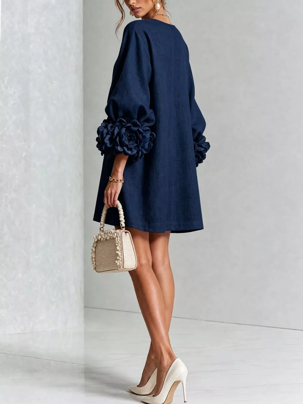 3D Floral 3/4 Sleeve Mini Dress, image 23