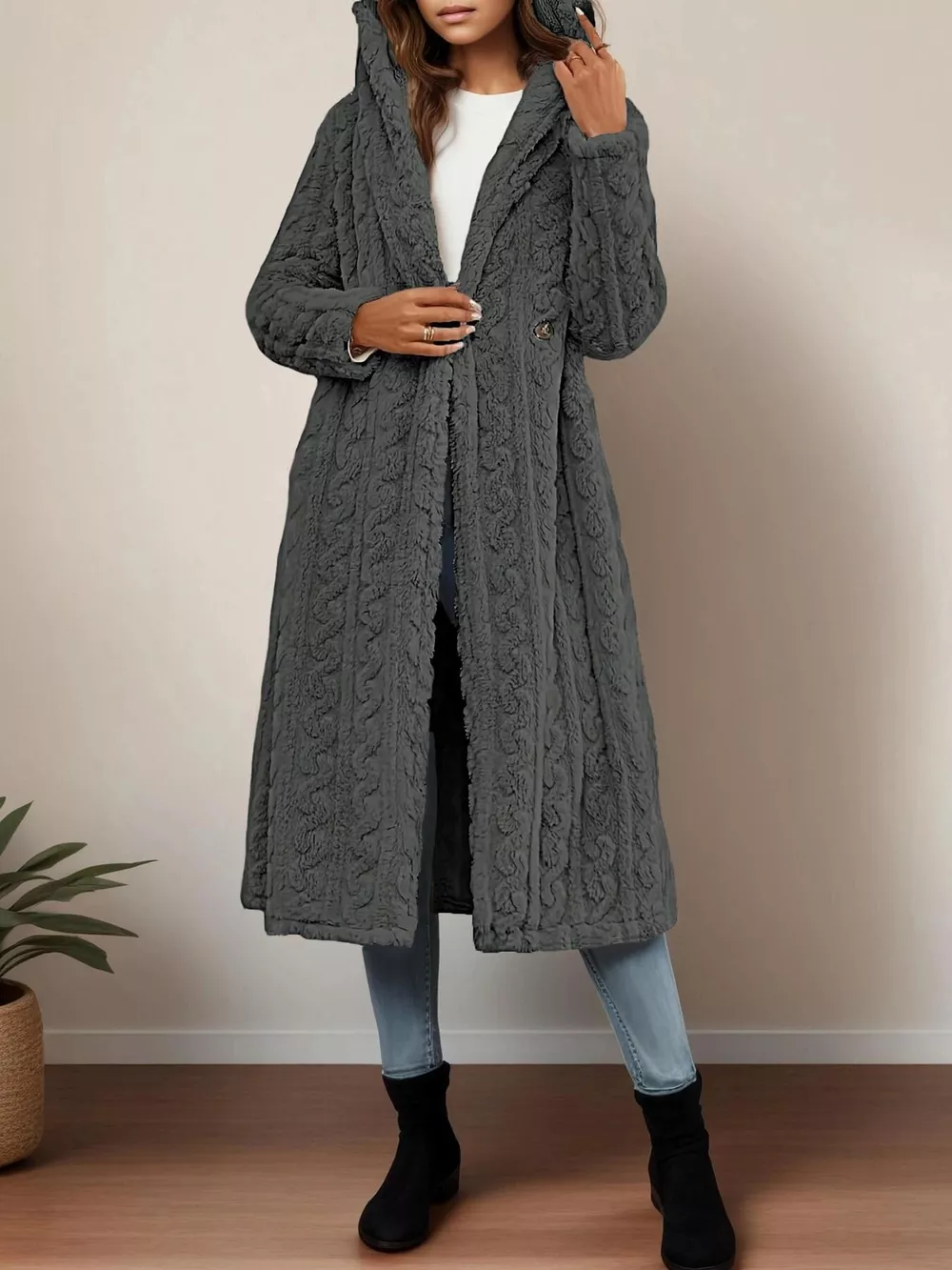Cozy Hooded Button Up Longline Outerwear, image 13