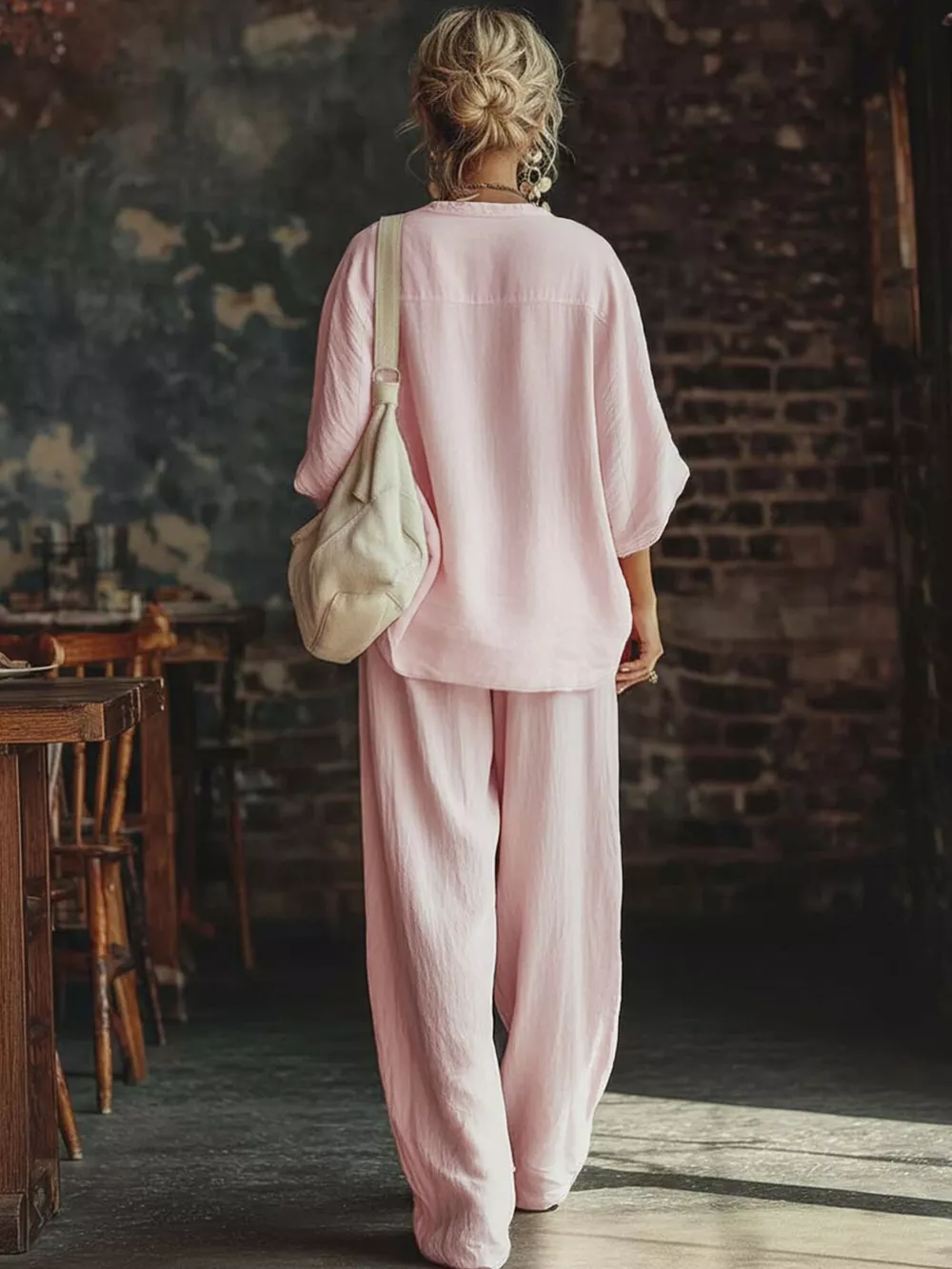 Loose Fit Notched Top and Pants Set, image 4