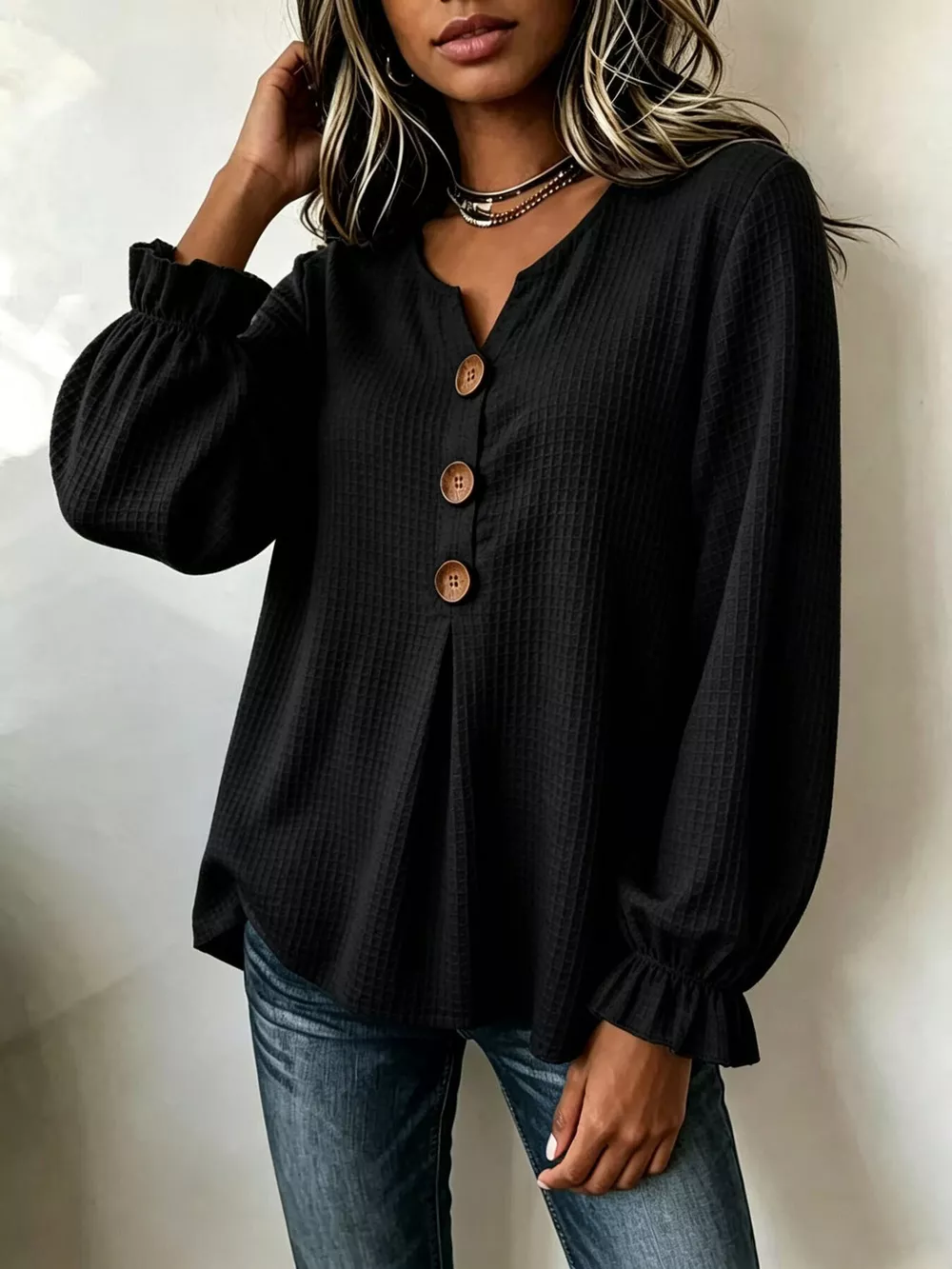 Waffle Knit Long Sleeve Top, image 9