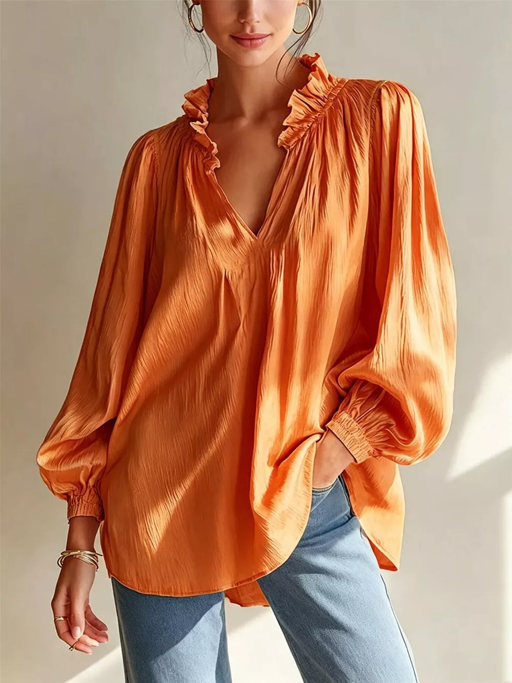Ruffle Trim Long Sleeves Blouse, image 2
