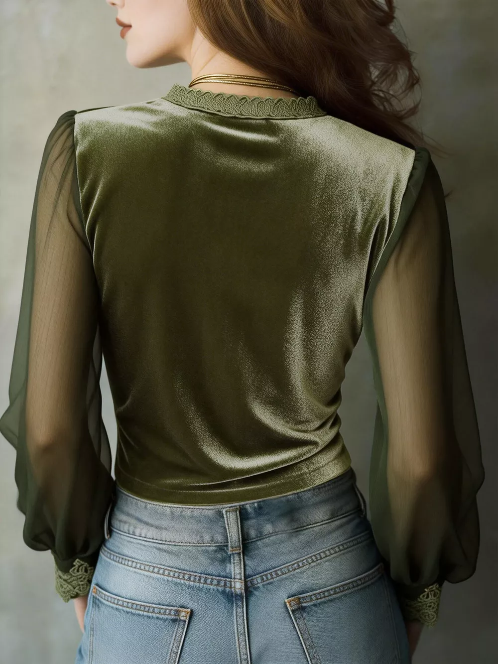 Lace Trim Sheer Long Sleeve Blouse, image 3