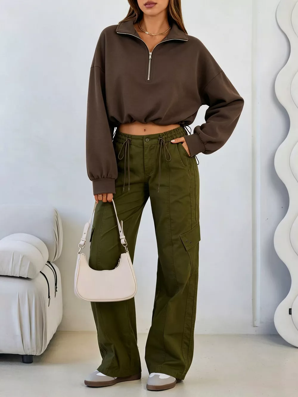 Half Zip Drawstring Hem Sweatshirt, image 12
