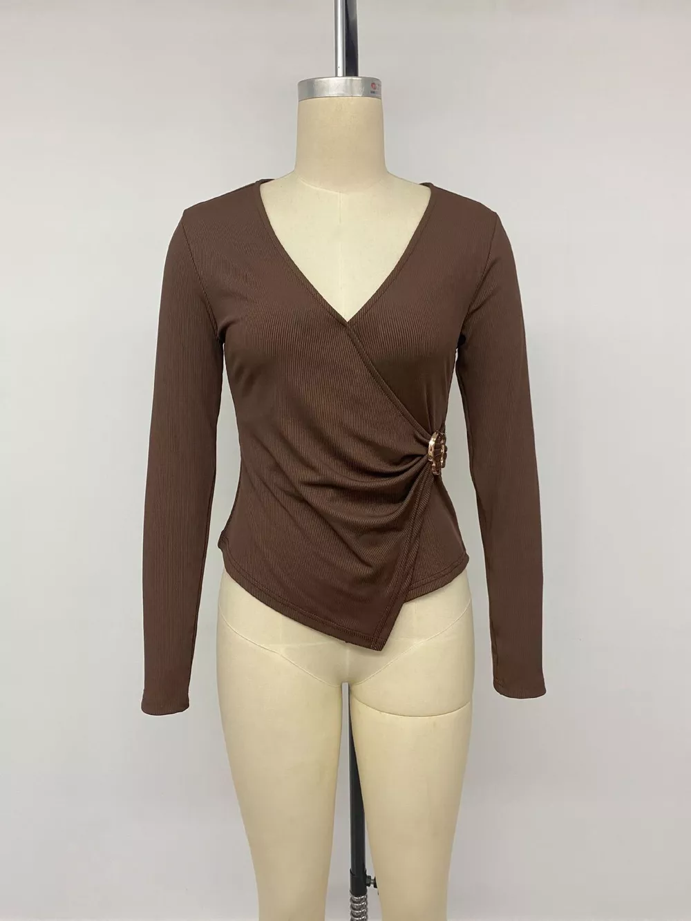 Metal Buckle Detail Surplice T-Shirt, image 12