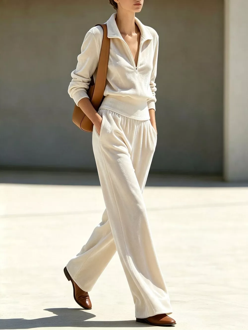 Full Size Half Zip Sweatshirt and Wide-Leg Pants Set Plus Size, image 2