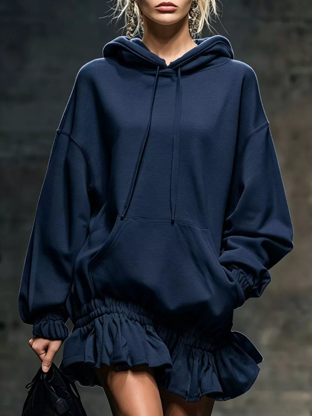 Hoodie Sweatshirt Mini Dress with Ruffled Hem