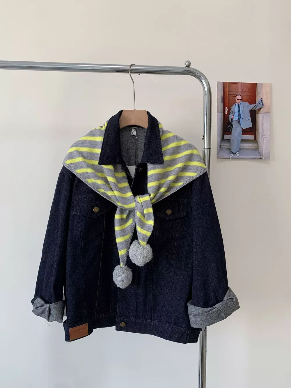 Striped Knitted Scarf with Pom-poms, image 5