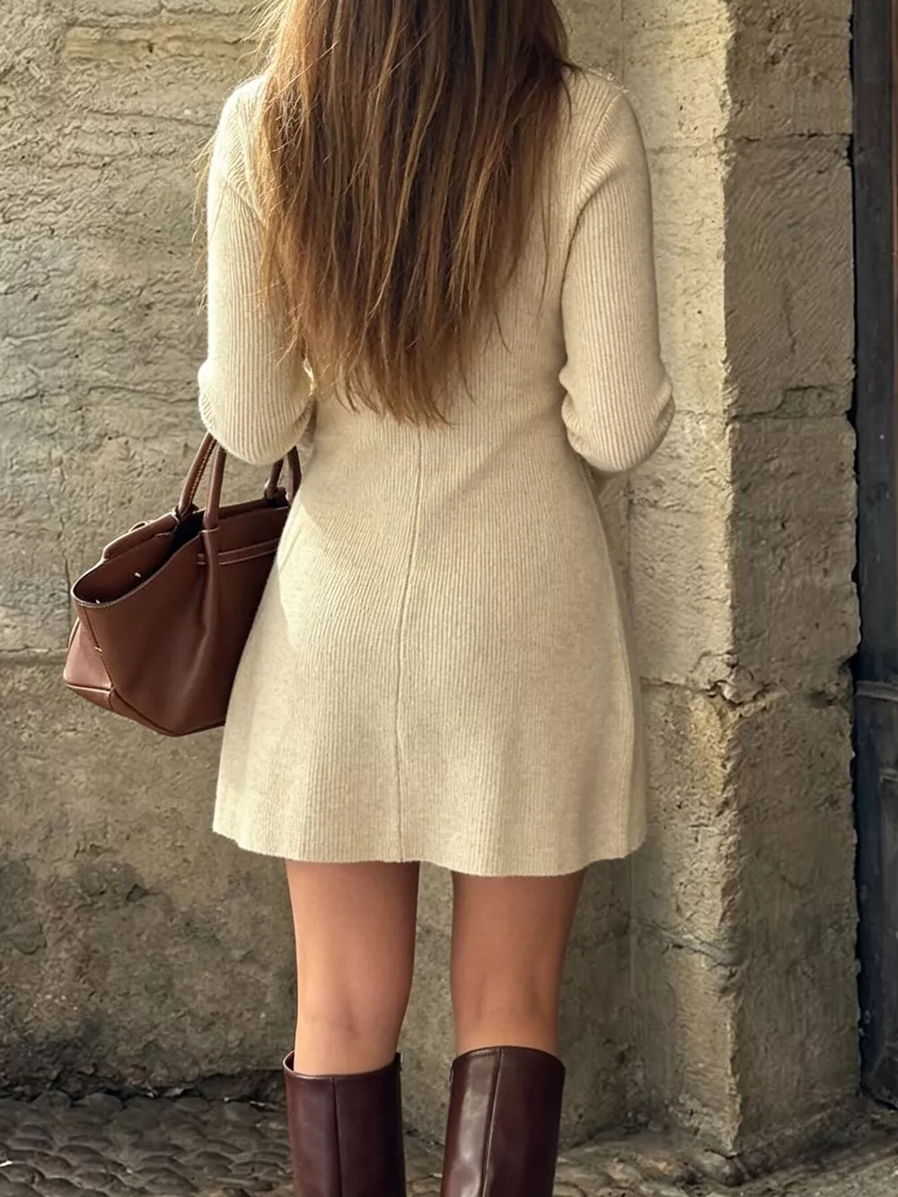 Ribbed Knit Button-Down Sweater Dress, image 5