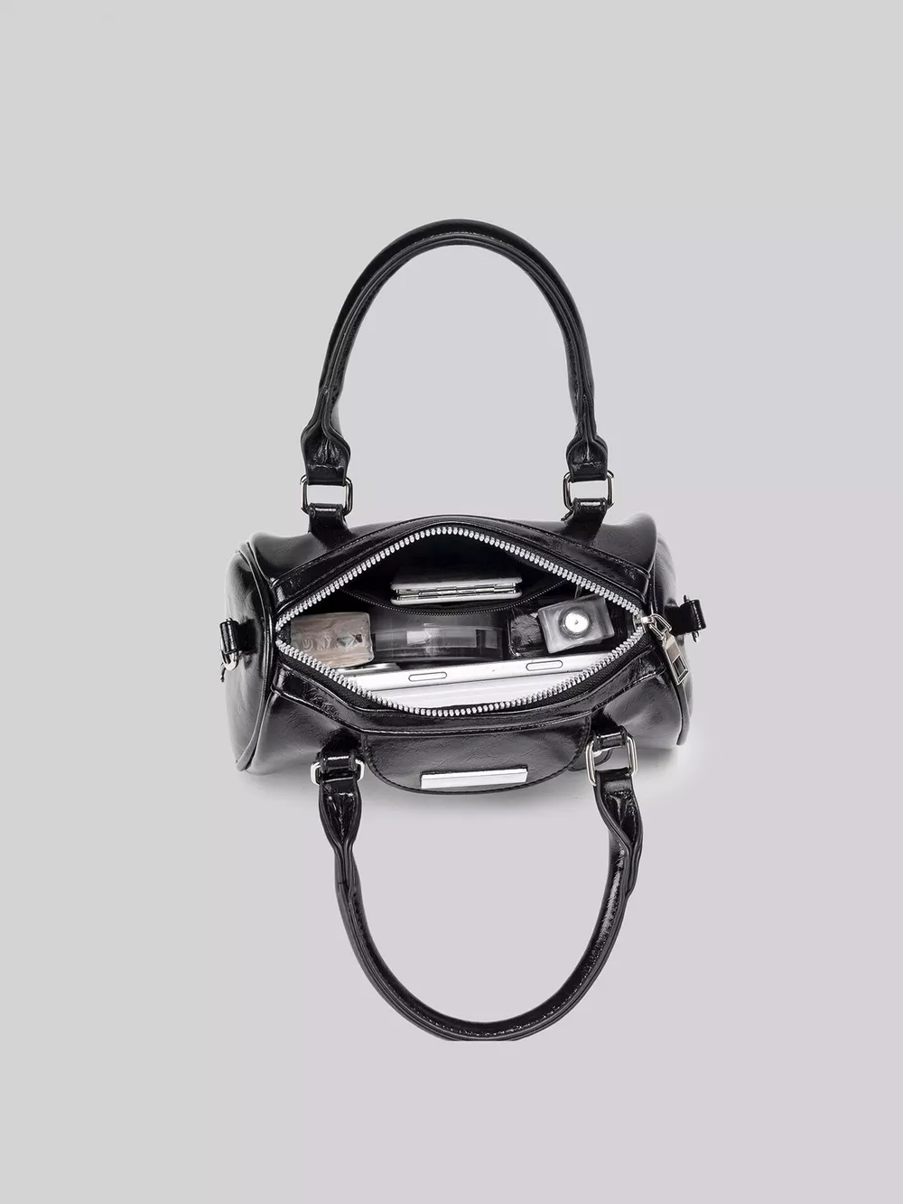 Elegant Patent Leather Mini Boston Crossbody Bag with Top Handle, image 7