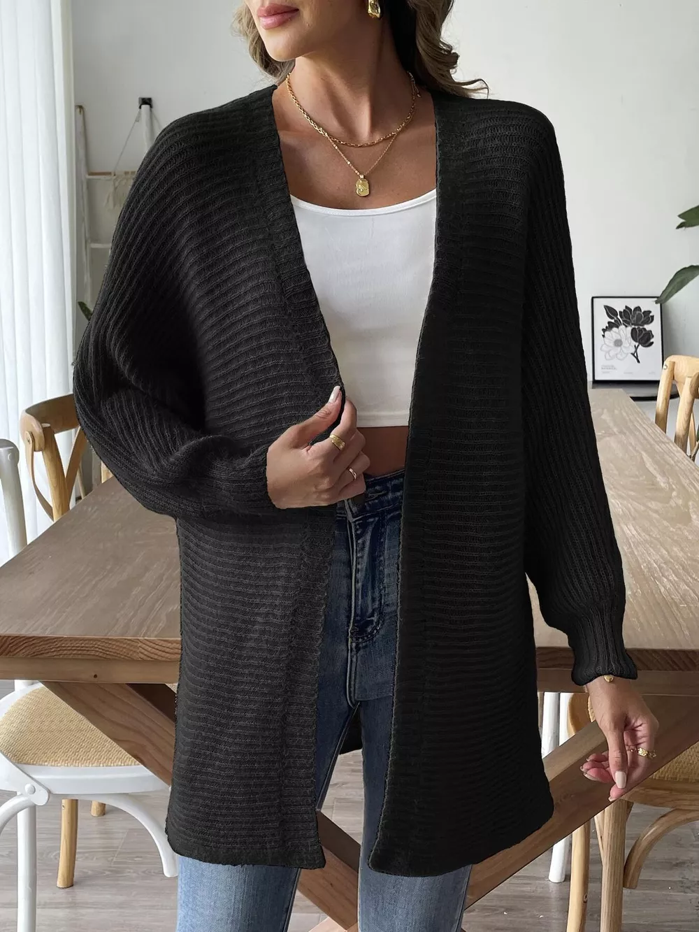 Open Front Drop Shoulder Cardigan, image 7