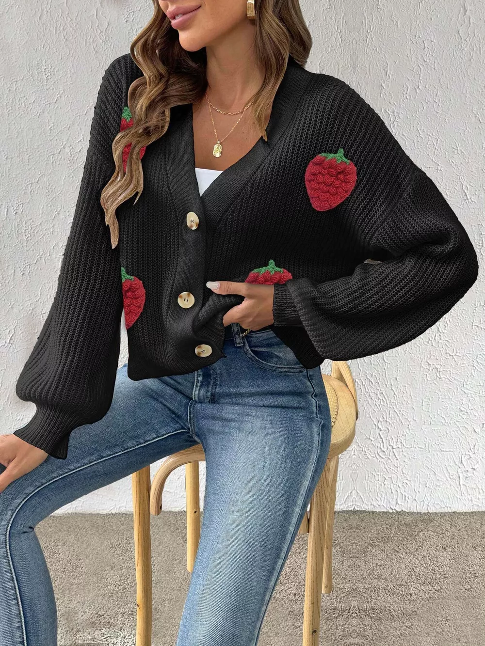 Strawberry Applique Button Up Cardigan, image 8