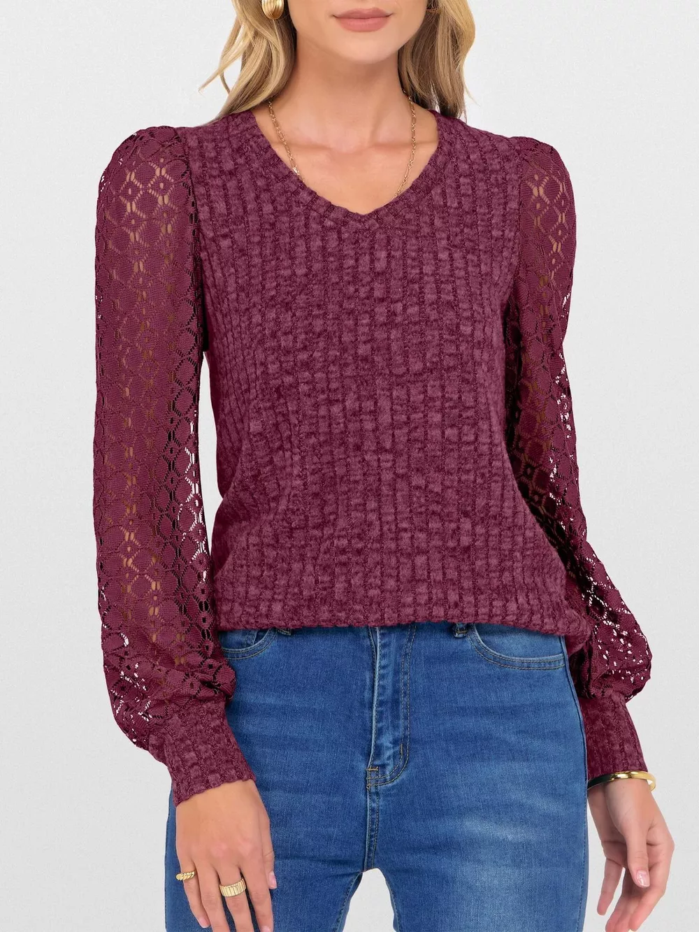Lace Sleeve V-Neck T-Shirt, image 16