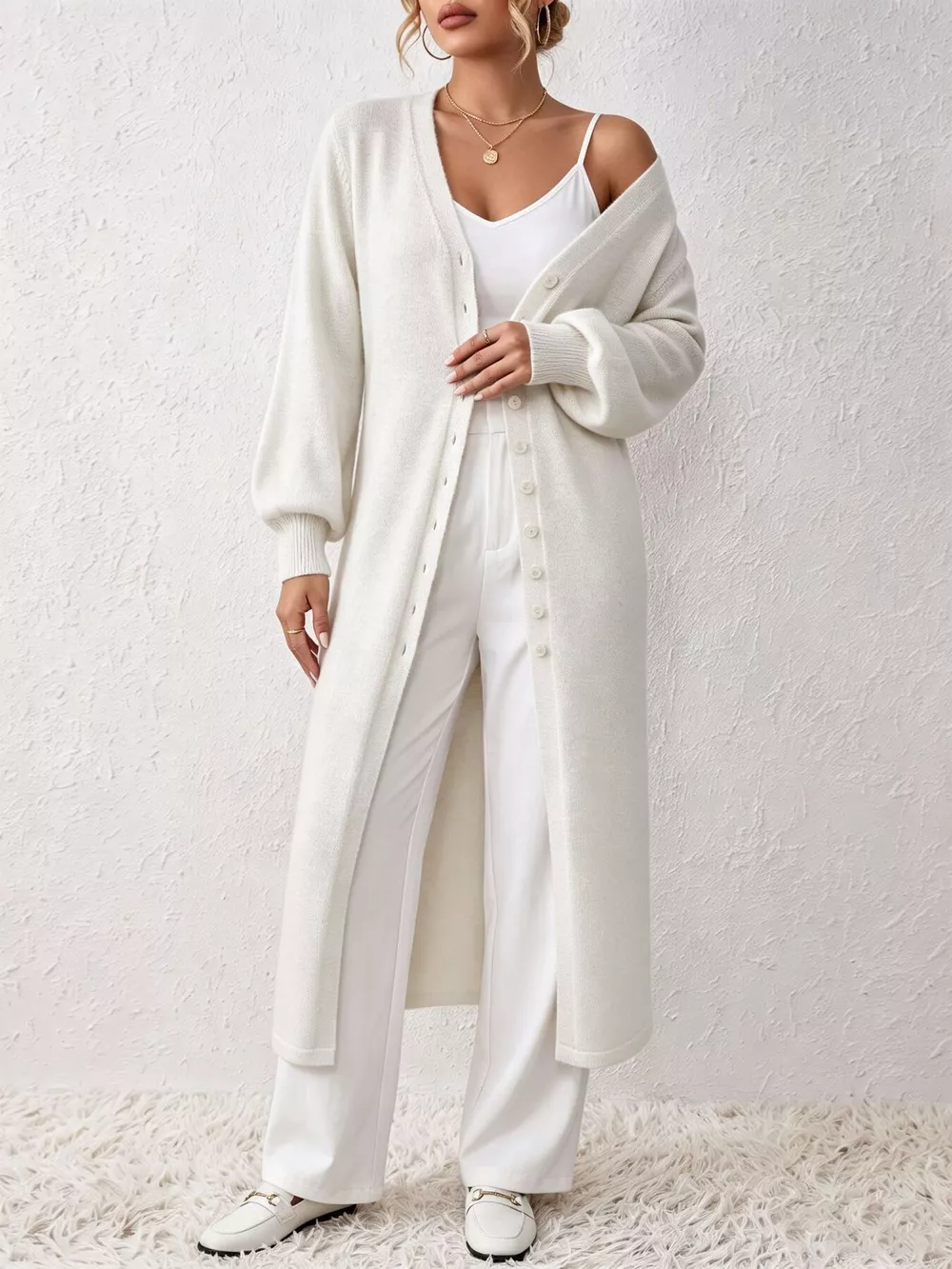 Button Front Long Sleeve Sweater Dress, image 10
