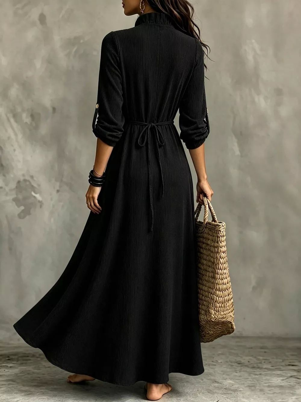 Full Size Frill V-Neck Long Sleeve Maxi Dress Plus Size, image 9