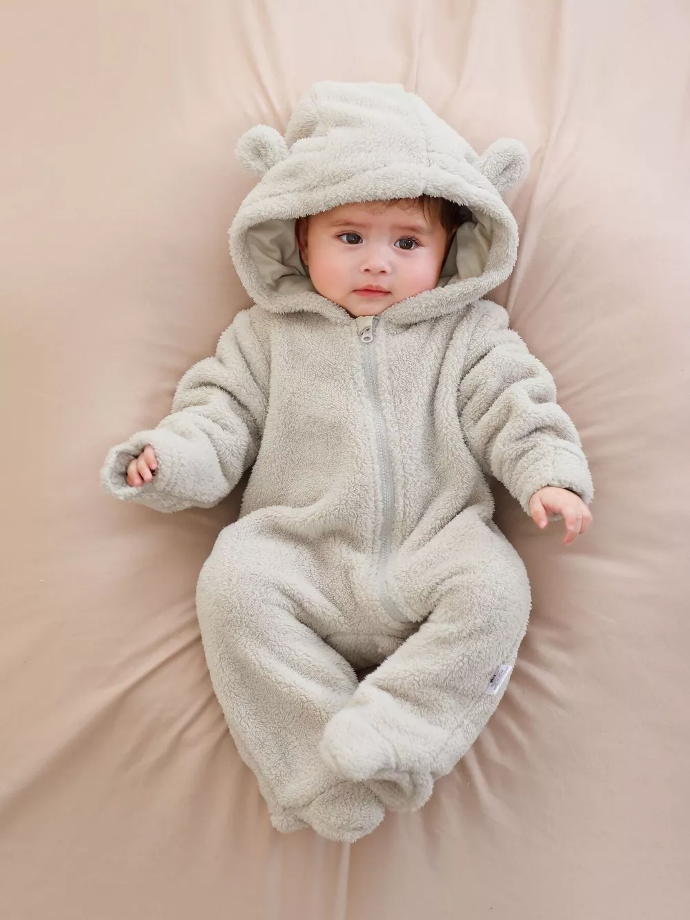 Children's Cozy Bear Hooded Fleece One-Piece, image 2