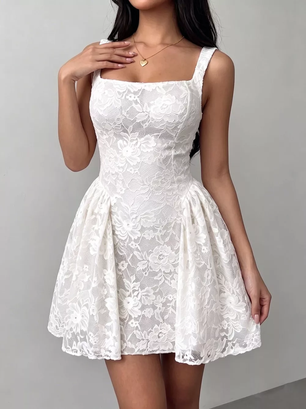 Floral Lace Square Neck Mini Dress, image 2