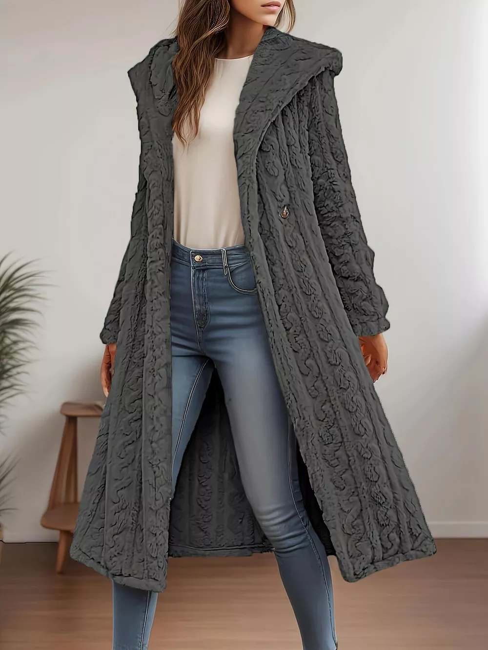 Cozy Hooded Button Up Longline Outerwear, image 14