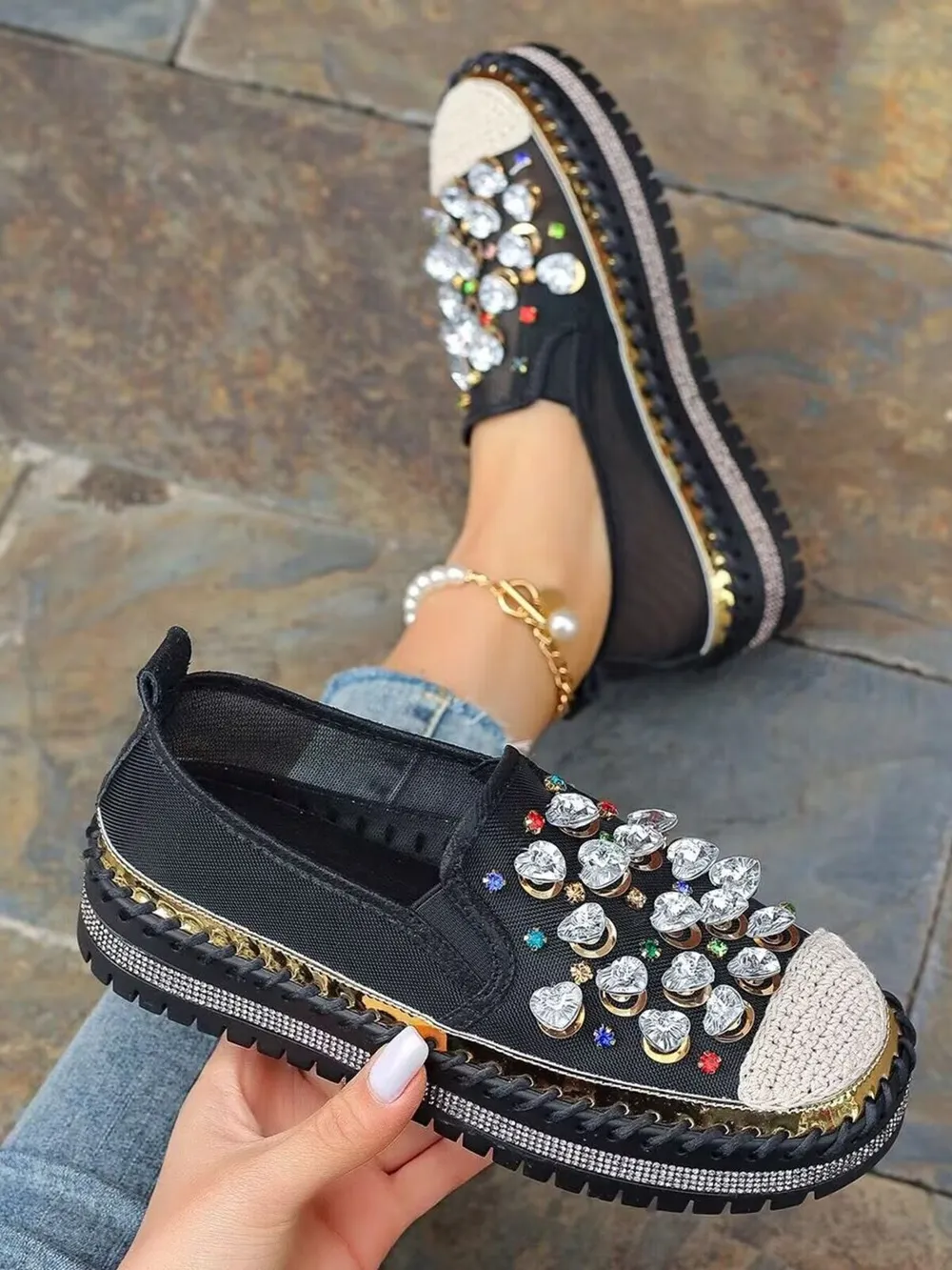 Rhinestone Decor Platform Loafers, image 4