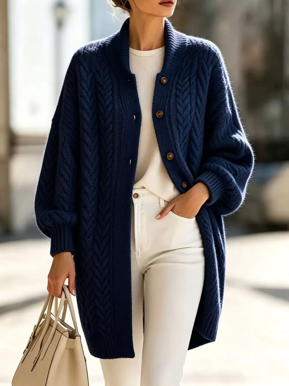 Full Size Cable-Knit Button-Down Cardigan Plus Size, image 11