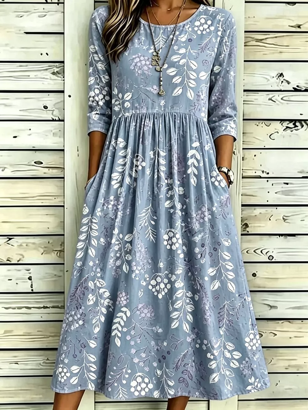 Full Size Printed Midi Dress with Pockets Plus Size, image 3
