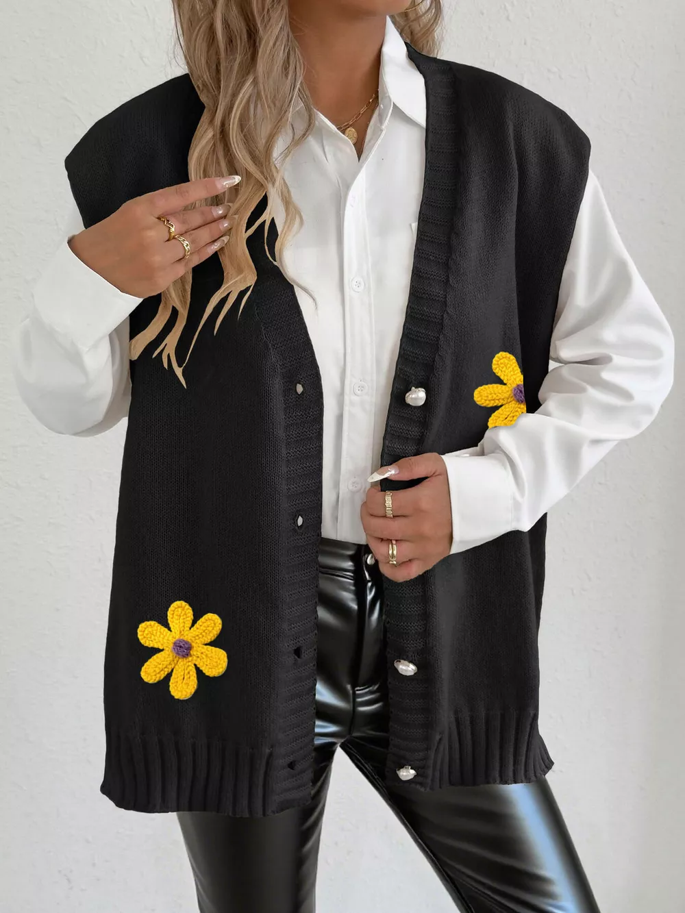 Flower V-Neck Sleeveless Cardigan, image 13