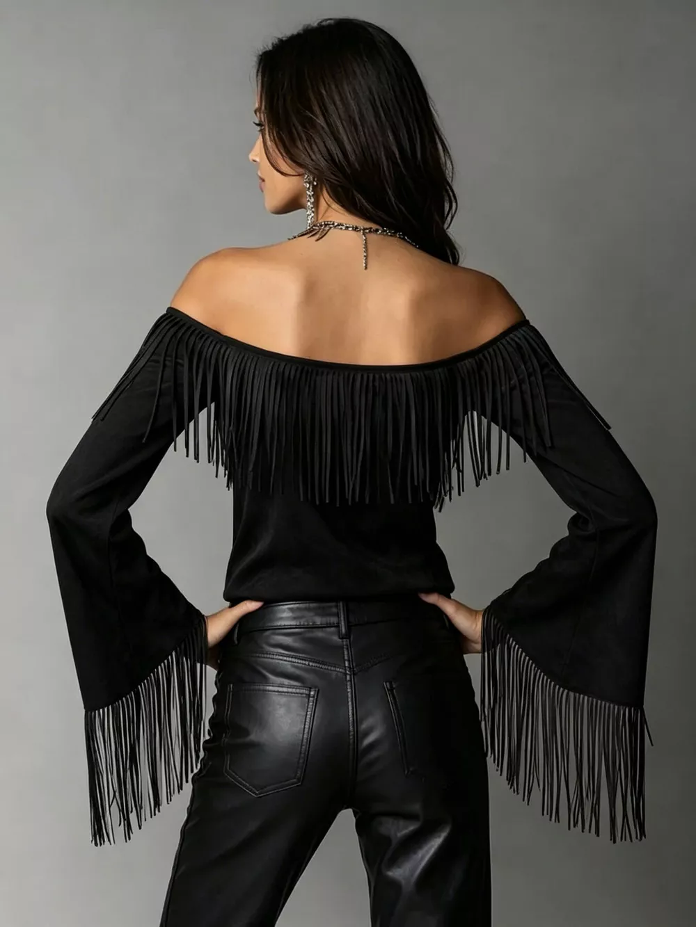 Full Size Fringed Off-Shoulder T-Shirt Plus Size, image 6