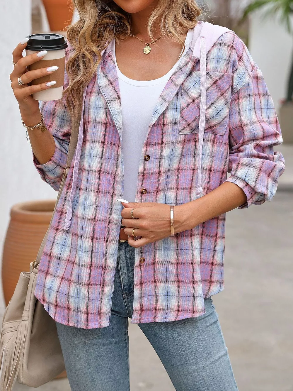 Hooded Plaid Button-Up Shirt, image 19