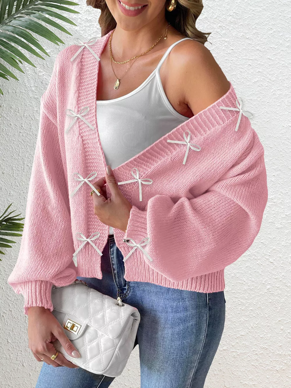Bow-Tie Open Front Knit Cardigan, image 16