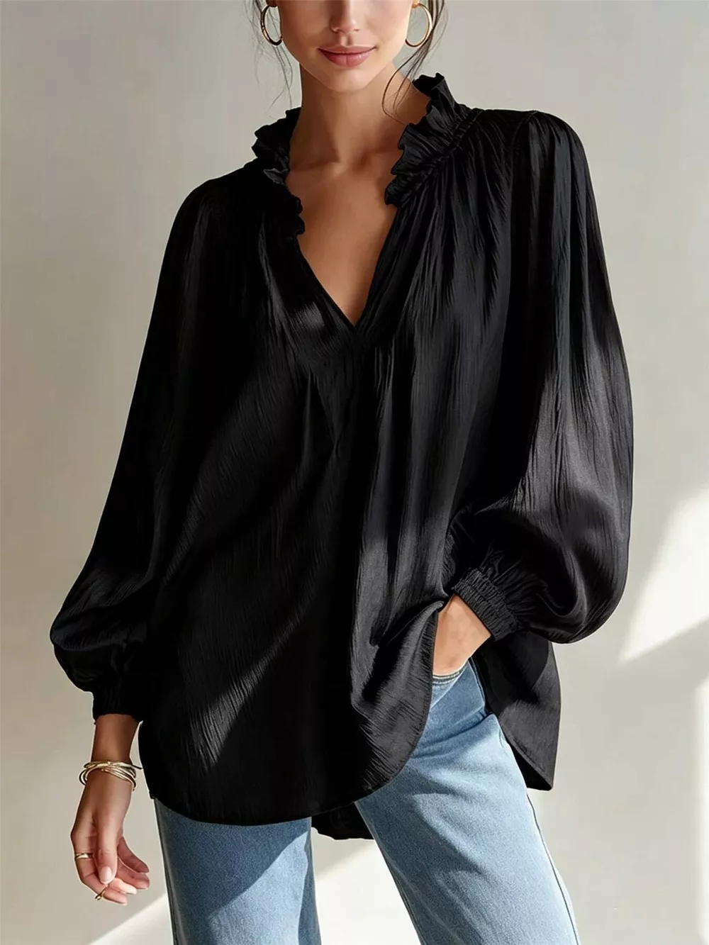 Ruffle Trim Long Sleeves Blouse, image 7