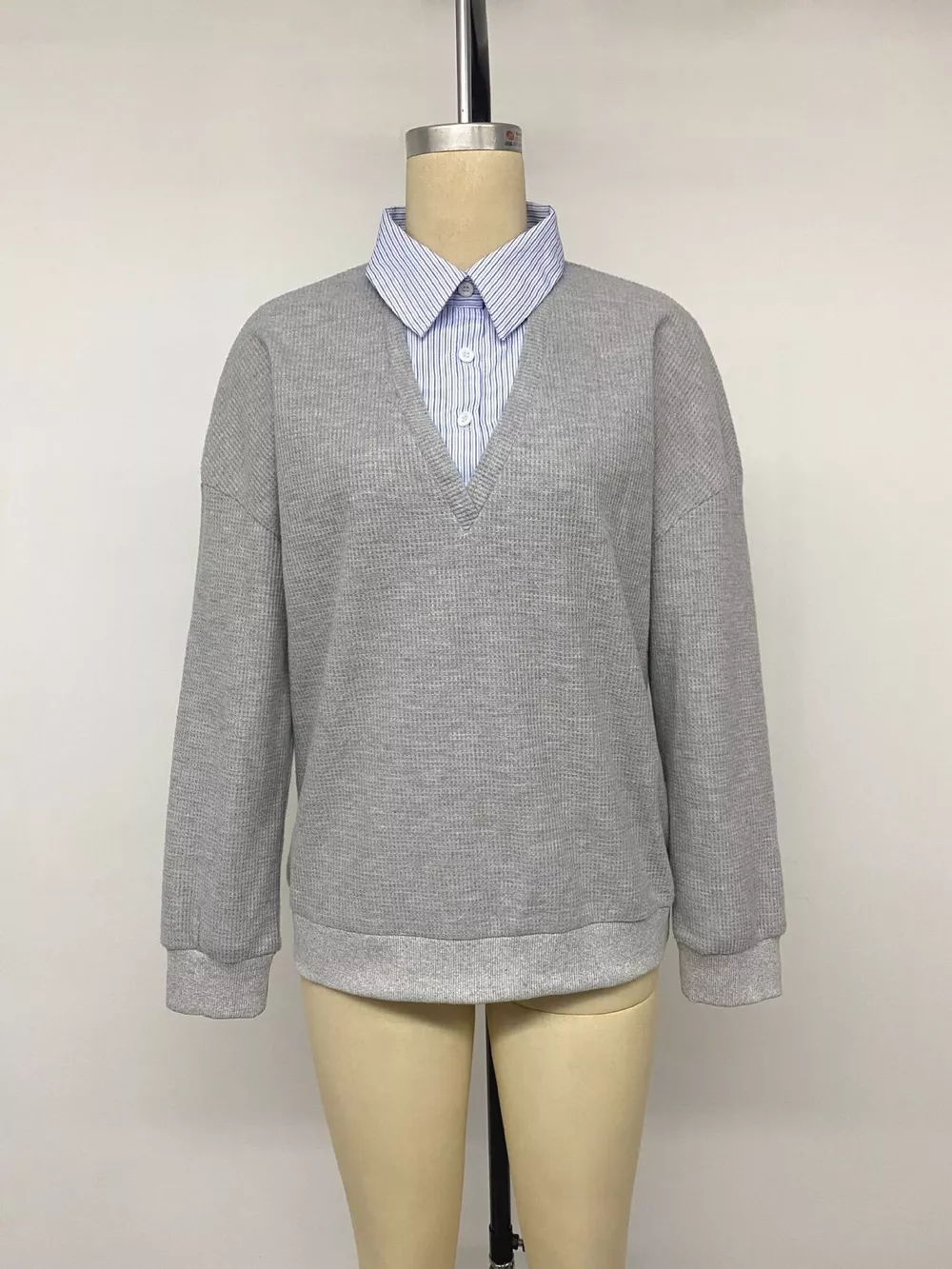 Striped Collar Dropped Shoulder Sweatshirt, image 14