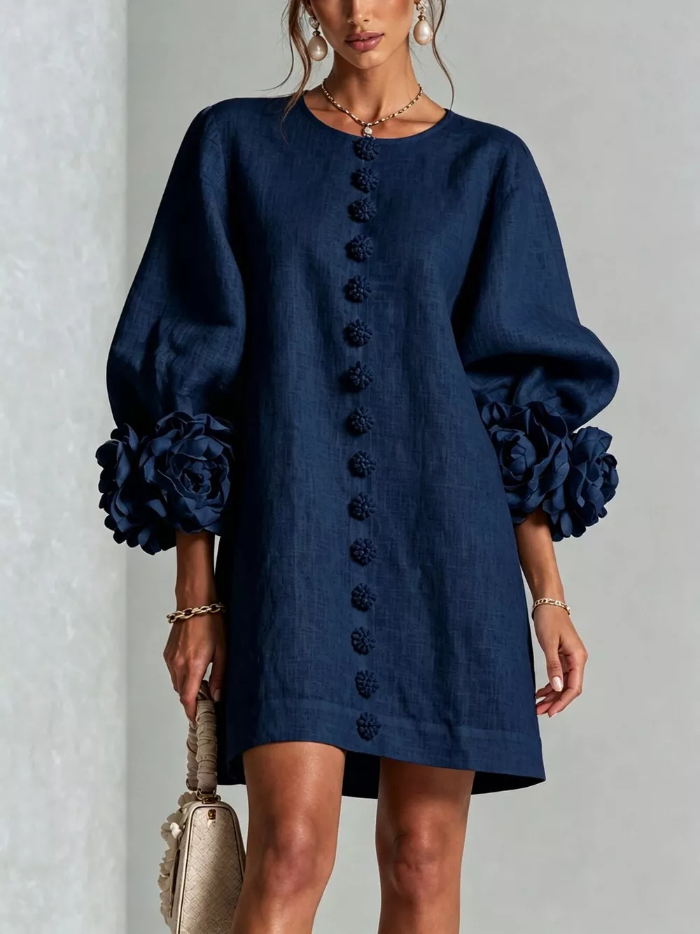 3D Floral 3/4 Sleeve Mini Dress, image 21