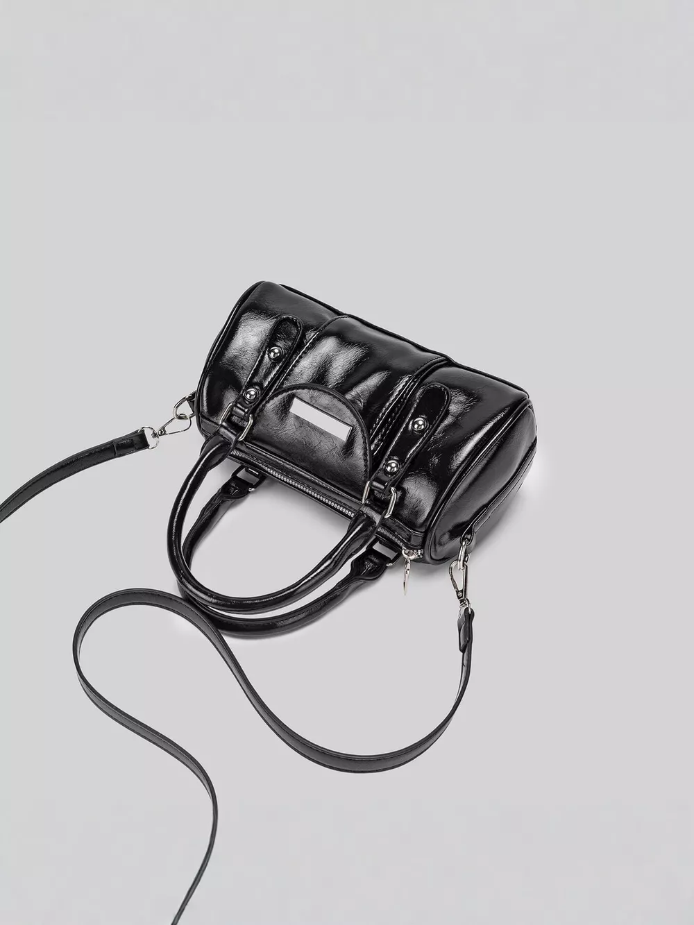 Elegant Patent Leather Mini Boston Crossbody Bag with Top Handle, image 9