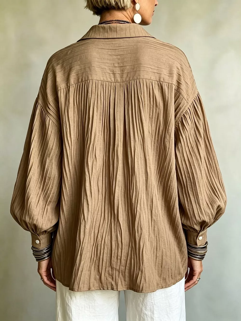 Full Size Texture Long Sleeve Blouse Plus Size, image 2