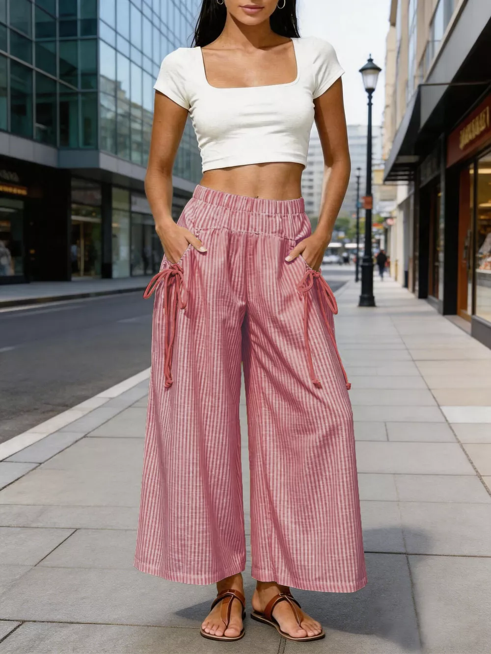 Full Size High-Waisted Striped Wide-Leg Pants Plus Size, image 13
