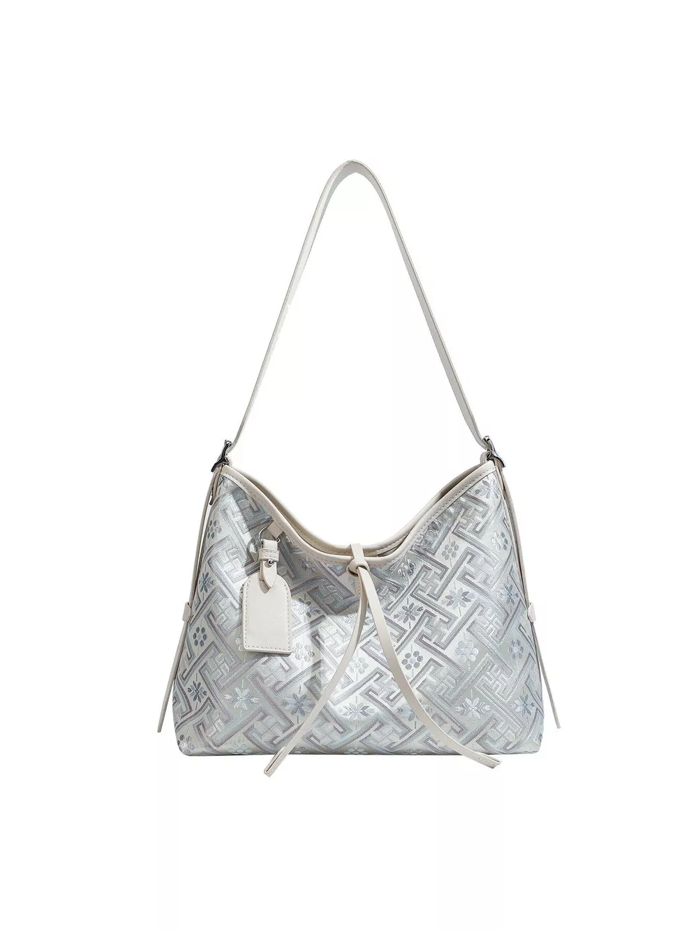 Geometric Pattern Jacquard Shoulder Bag with Adjustable Strap, image 8