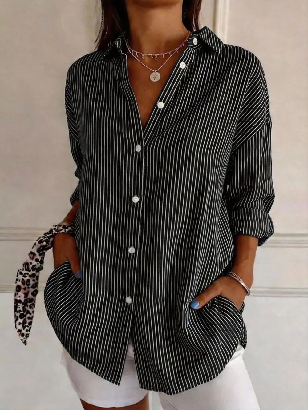 Full Size Striped Button-Down Long Sleeve Shirt Plus Size, image 10