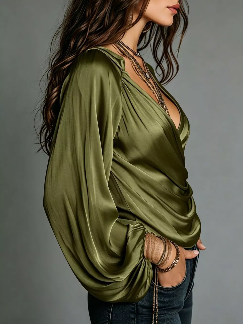 Satin Balloon Sleeve Blouse, image 15