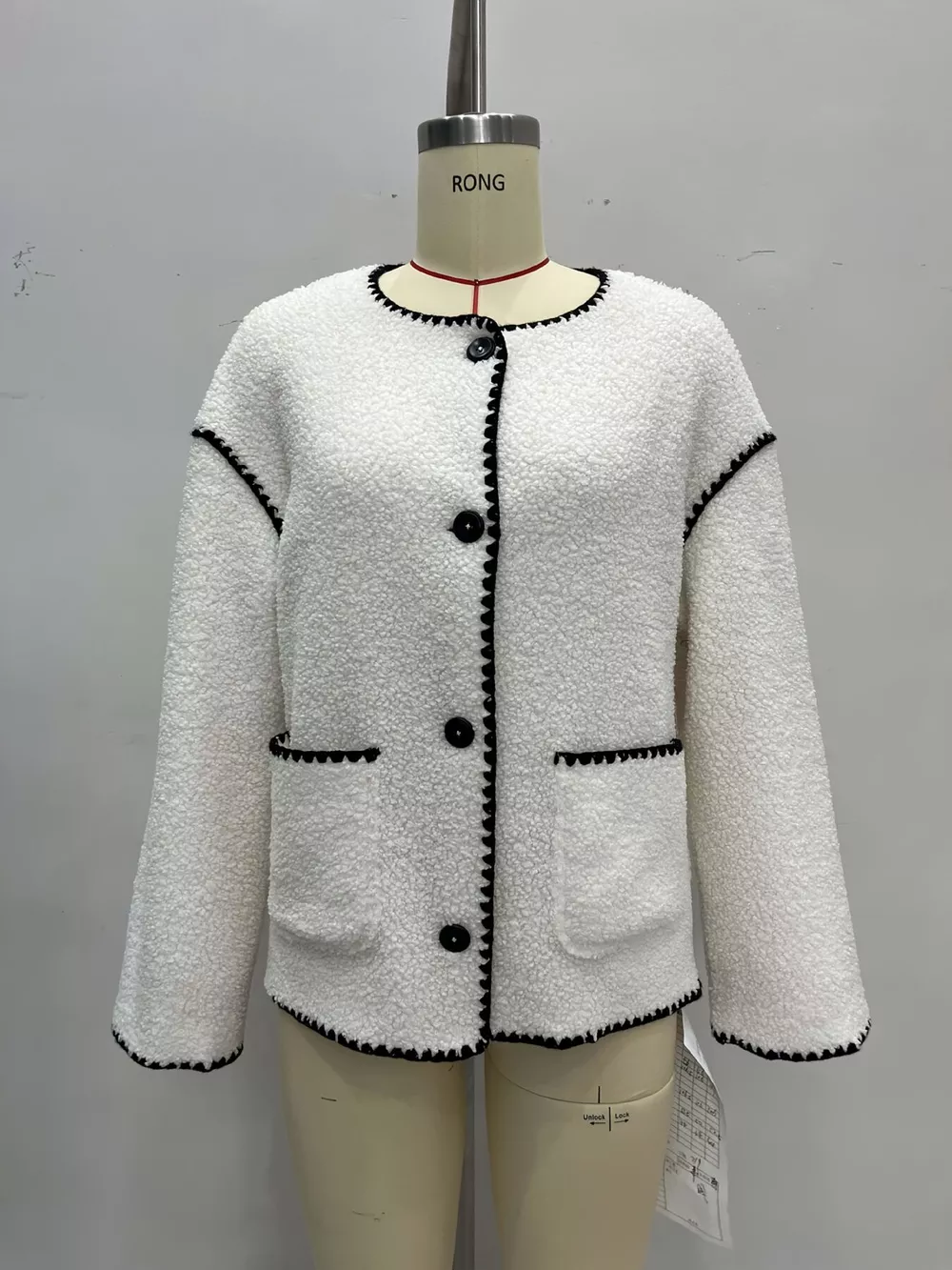 Faux Shearling Contrast Trim Button-Down Outerwear, image 5