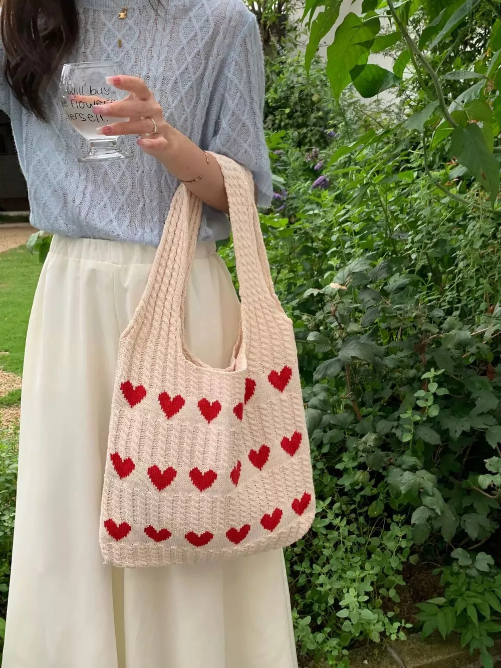 Heart Pattern Knitted Handbag, image 4