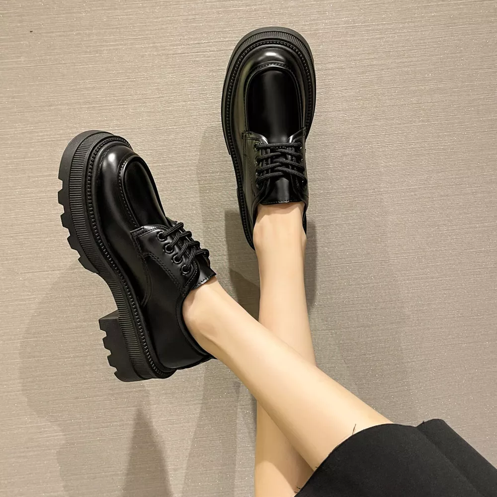Chunky Platform Lace-Up Loafers with Glossy Finish, image 4