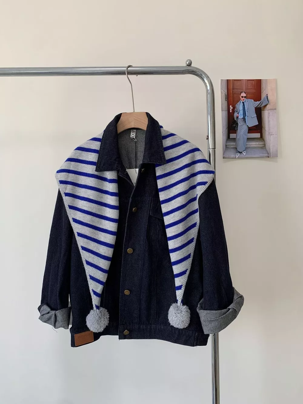 Striped Knitted Scarf with Pom-poms, image 6