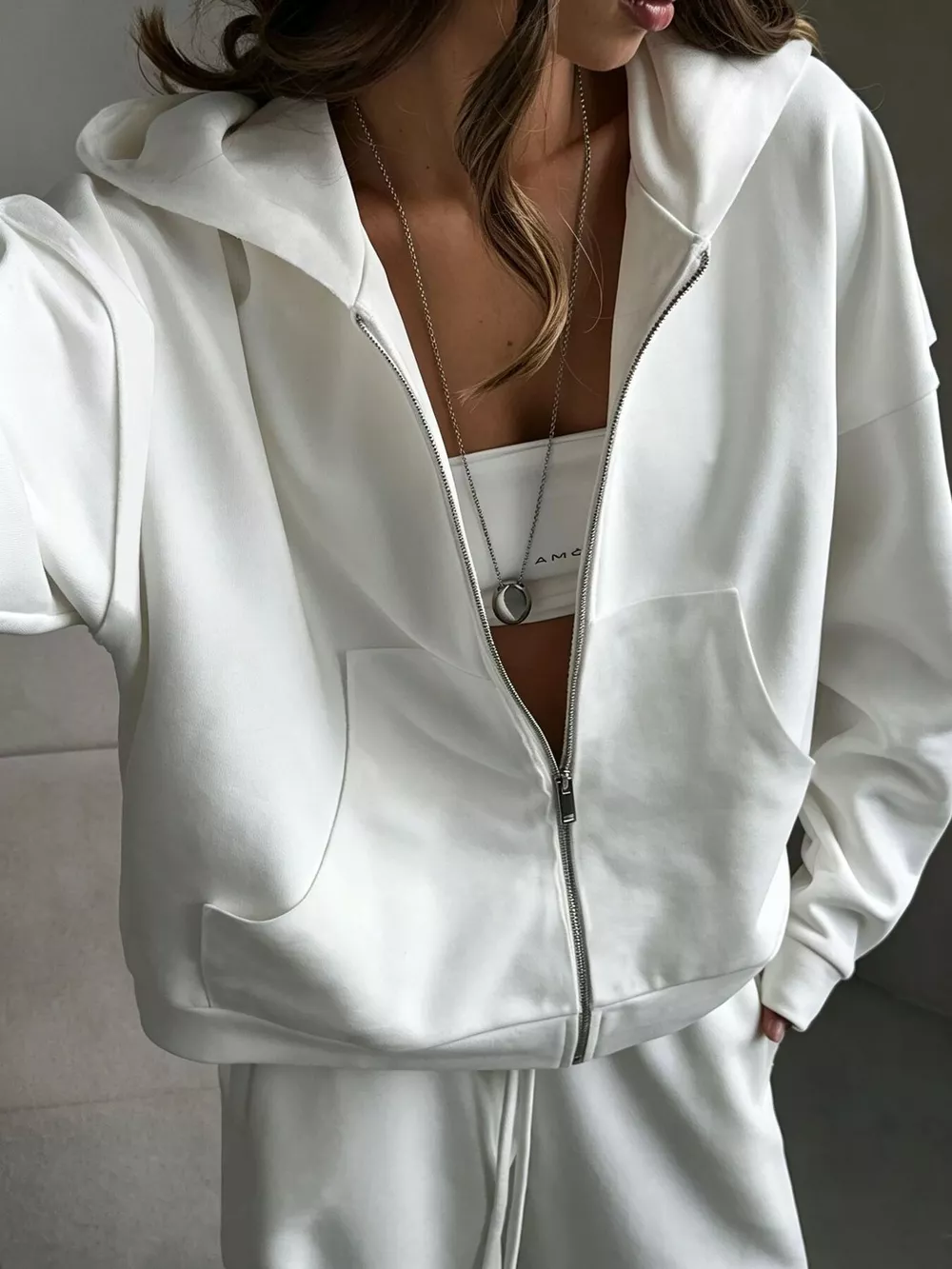 Casual Zip-Up Hoodie and Wide-Leg Sweatpants Set, image 28
