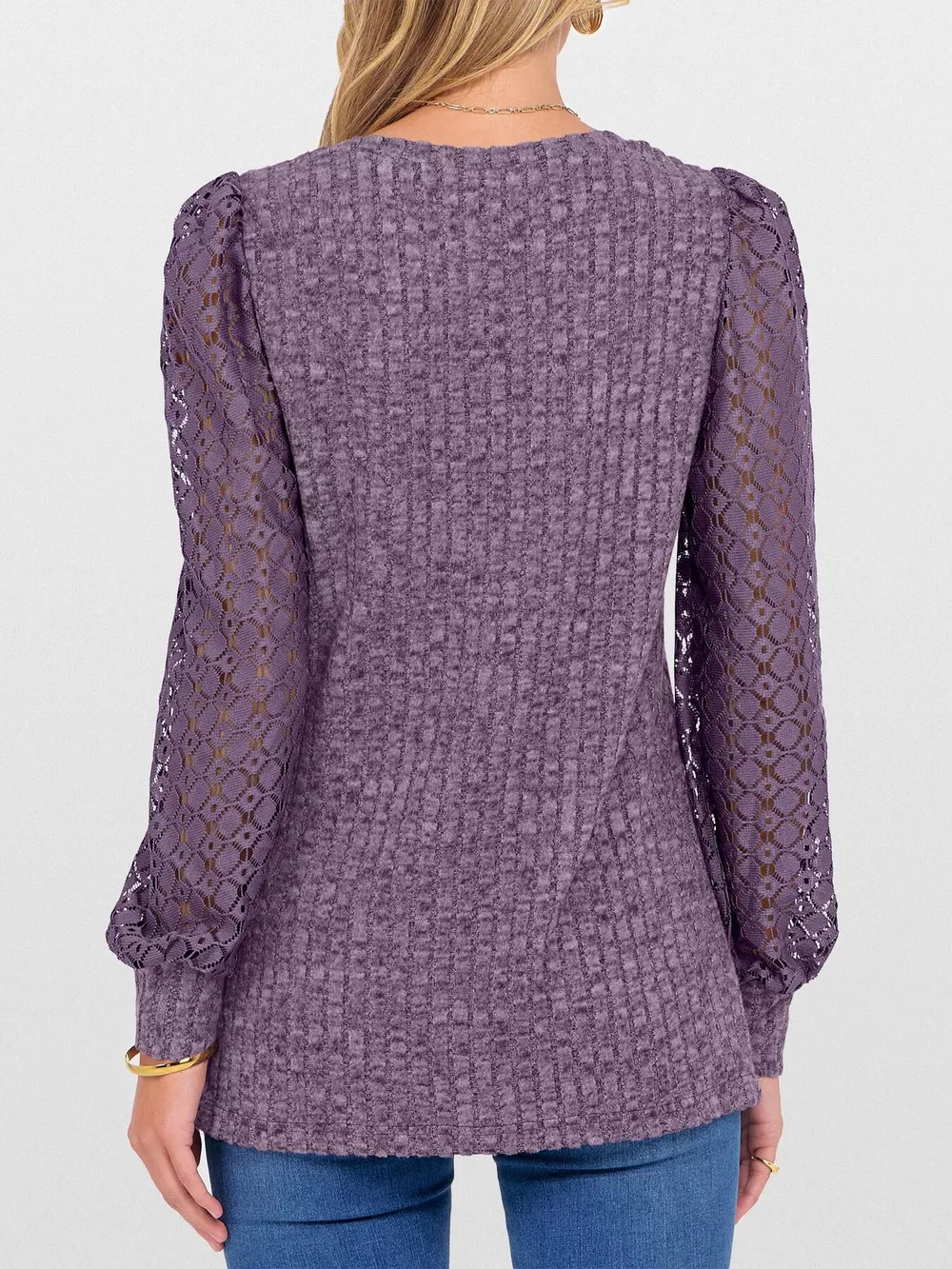 Lace Sleeve V-Neck T-Shirt, image 4