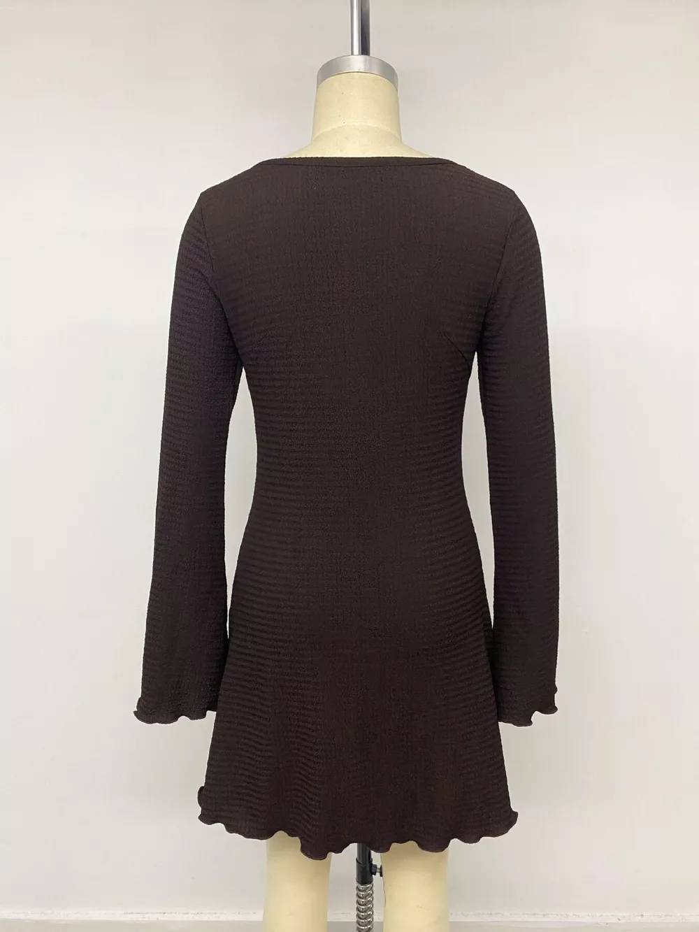 Long-Sleeve Waffle Knit Bodycon Mini Dress, image 13