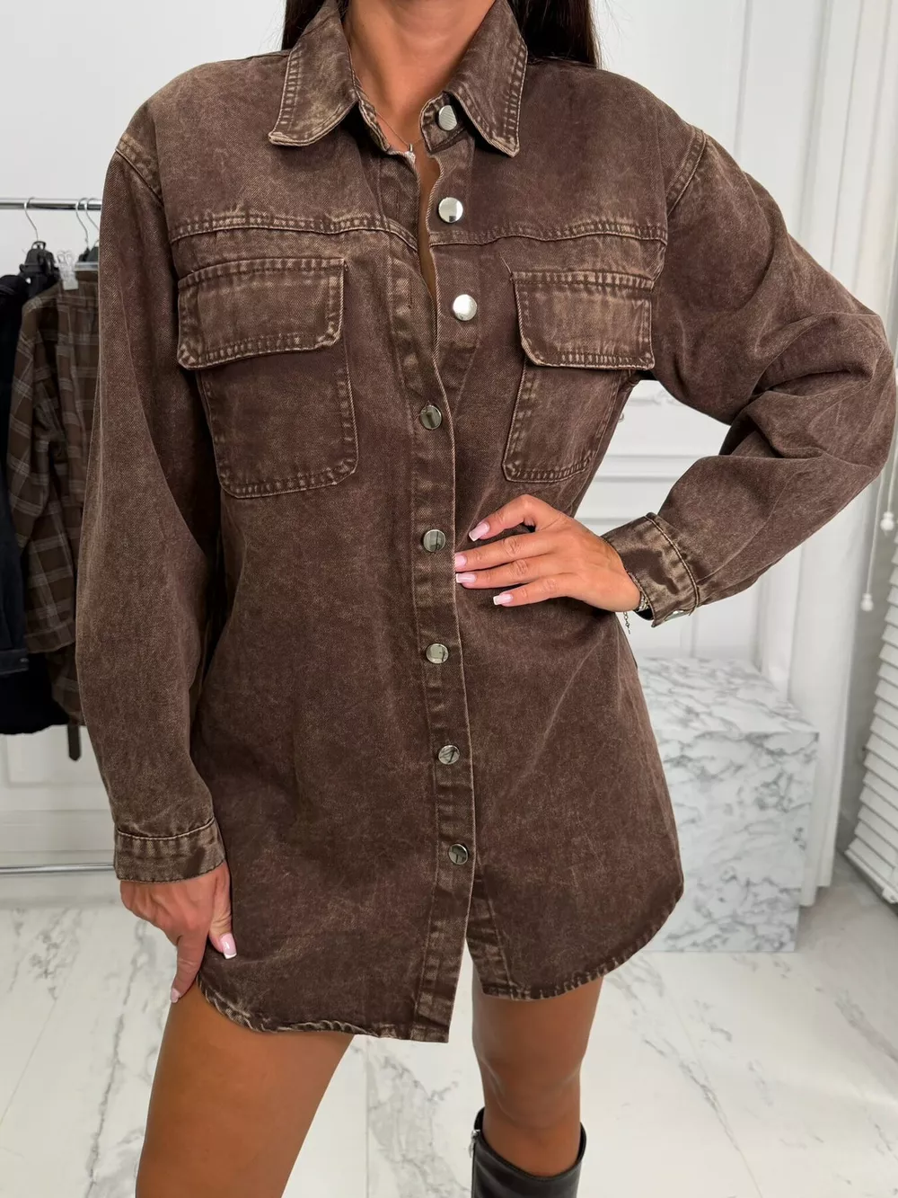 Vintage Washed Denim Jacket with Chest Pockets, image 2