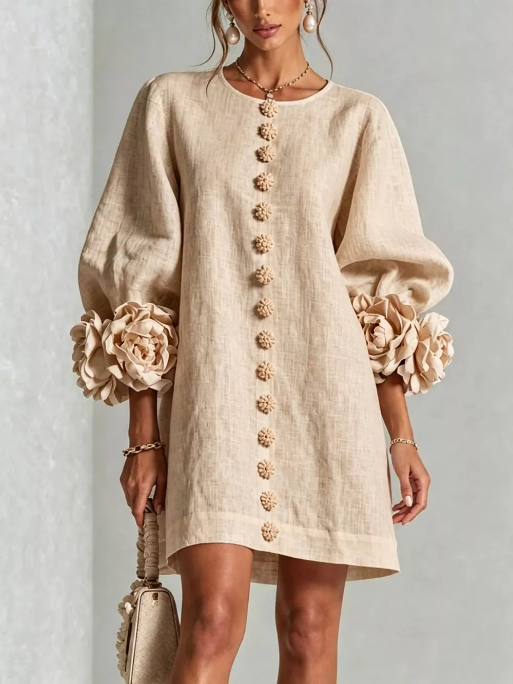 3D Floral 3/4 Sleeve Mini Dress, image 11